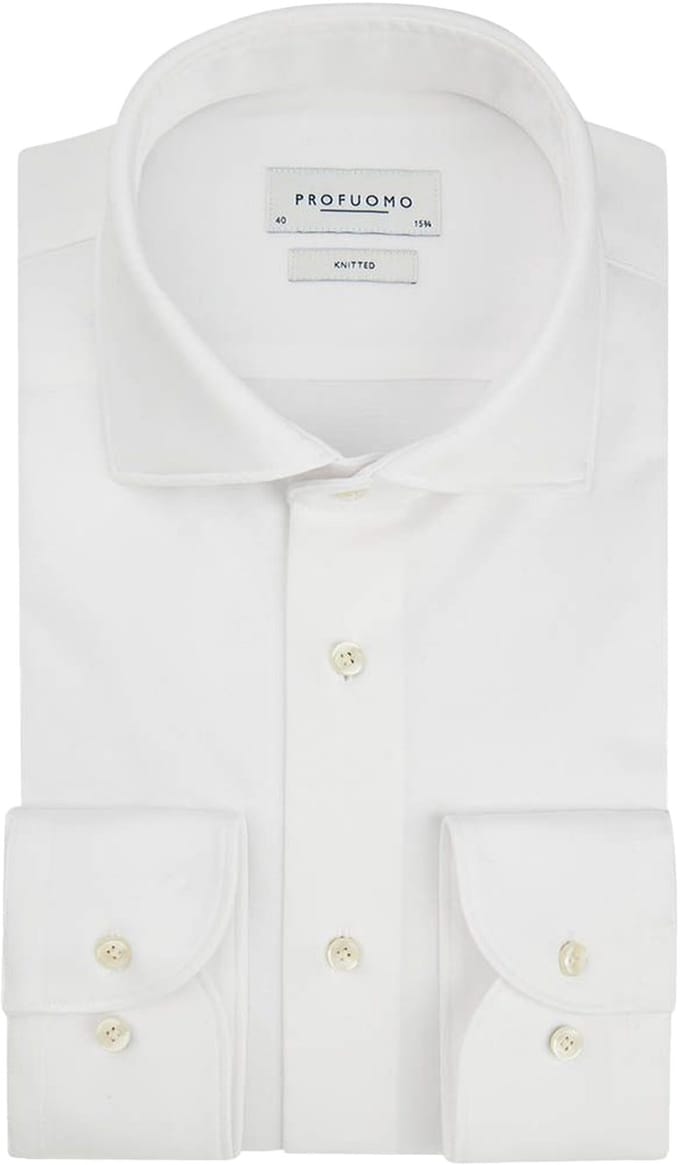Profuomo slim fit heren overhemd - jersey - wit - Strijkvriendelijk - Boordmaat: 44