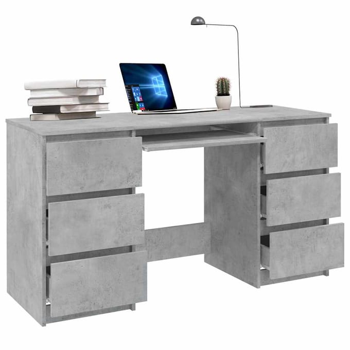 vidaXL - Schrijftafel - 140x50x77 - cm - bewerkt - hout - betongrijs