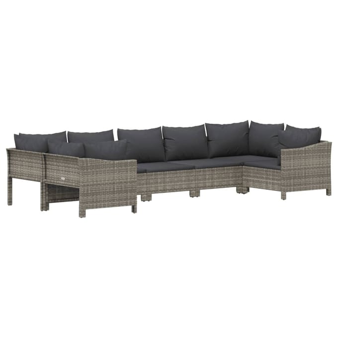 vidaXL - 7-delige - Loungeset - met - kussens - poly - rattan - grijs