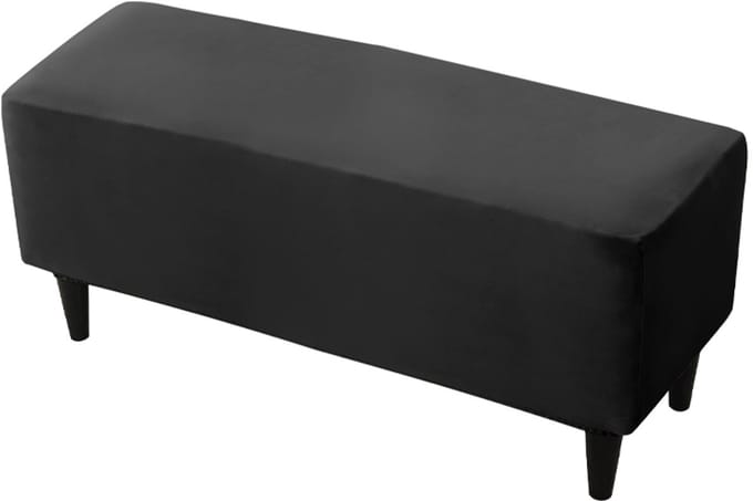 Meble odNowa - Dubbel Voetenbank Cover - Zwart - Velours - Elastisch