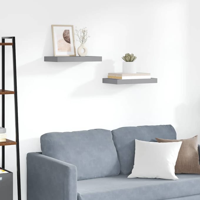 vidaXL - Wandschappen - zwevend - 2 - st - 40x23,5x3,8 - cm - MDF - grijs