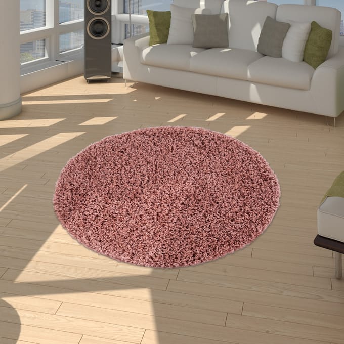 Shaggy tapijt Trista roze 80 cm rond