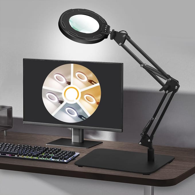 Unyqoos® Verstelbare LED-vergrootlamp met klem en standaard voor precisiewerk