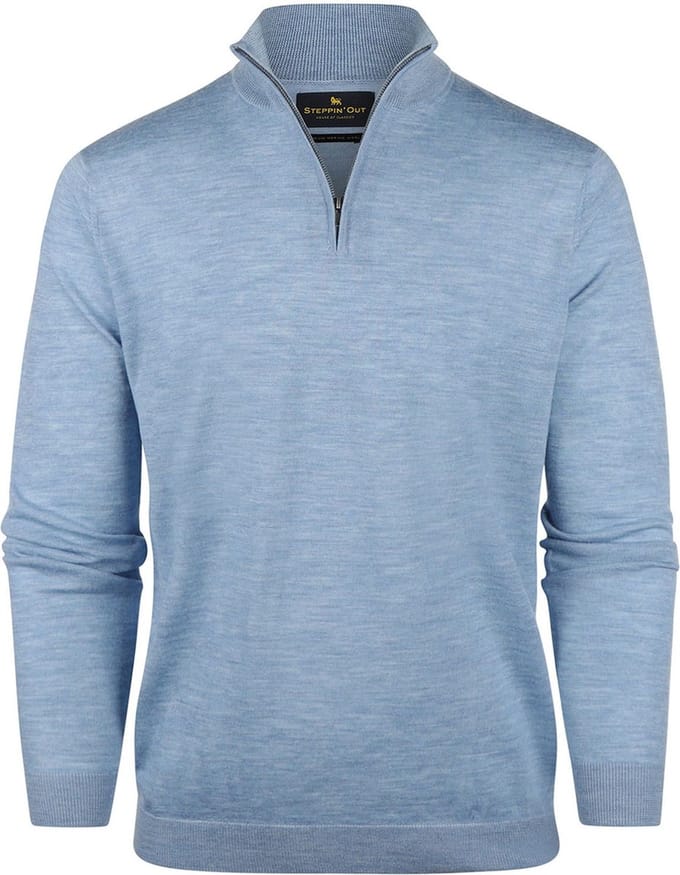 Steppin' Out Half Zip Trui Merinowol Sky Blue - Maat S - Heren - Pullovers