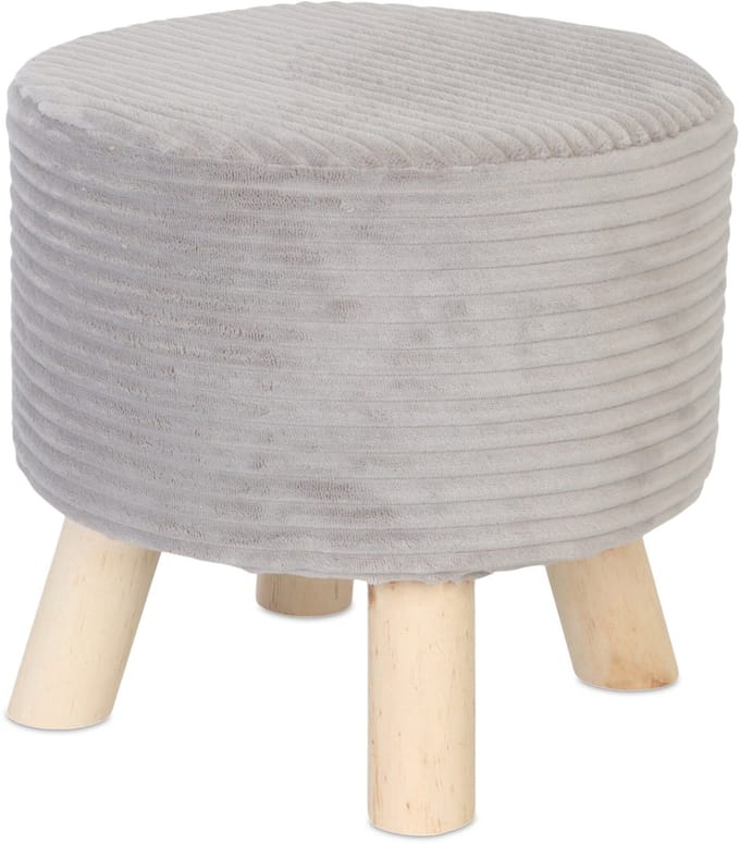 Poef op poten - 30 cm - corduroy - lichtgrijs