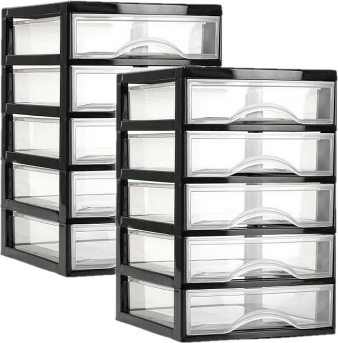 Plasticforte Ladeblokje/bureau organizer 2x lades - zwart/transparant - L18 x B21 x H28 cm - plastic