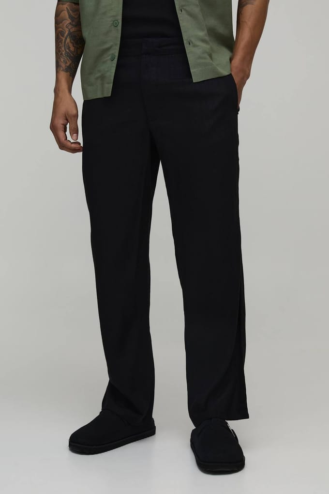 Half & Half Taille Relaxed Fit Linnen Mix Pantalon | Black | Size Large
