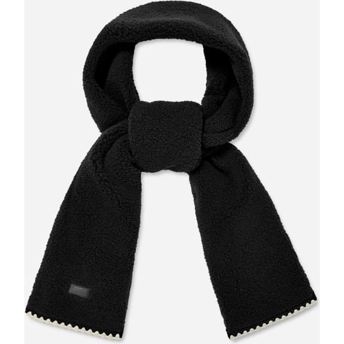 UGG® UGG fluff Scalloped Scarf for Women in Black, Fleece/Polyester/Leather