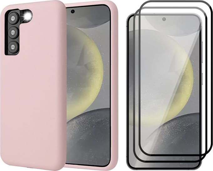 Hoesje geschikt voor Samsung Galaxy S24 Plus - 2x Screenprotector Volledig Dekkend Glas - Mat Back Case Roze
