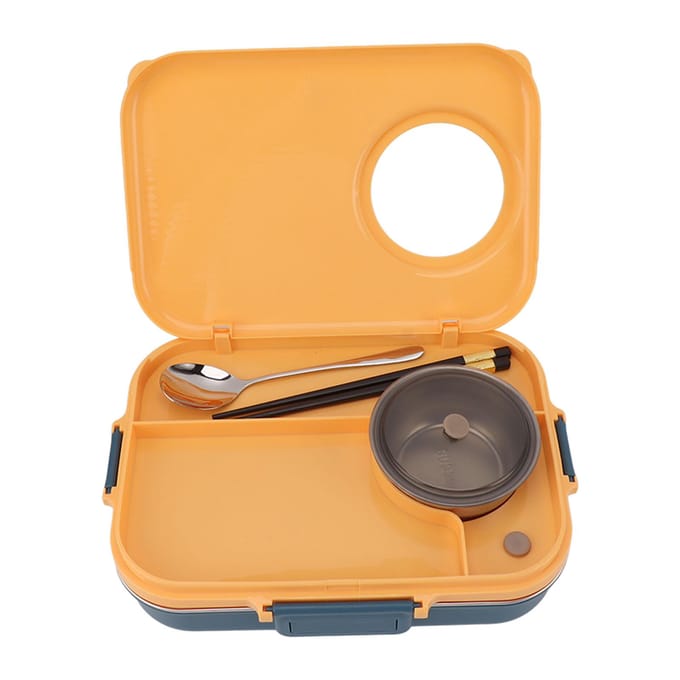 Bento Box 4 Compartimenten 1200ml 304 Roestvrij Staal Geïsoleerd met Soepkom Deksel Lepel Eetstokjes Yellow orange