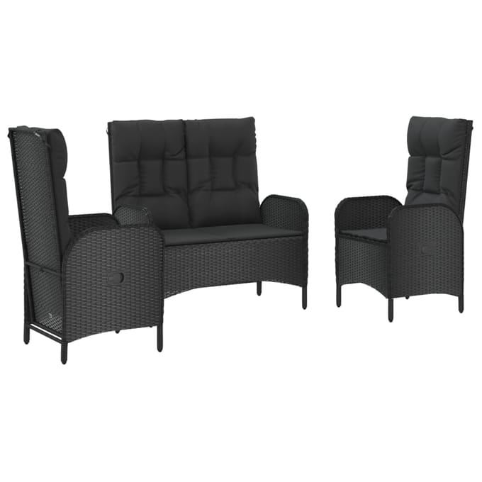 vidaXL - 3-delige - Tuinset - met - kussens - poly - rattan - zwart