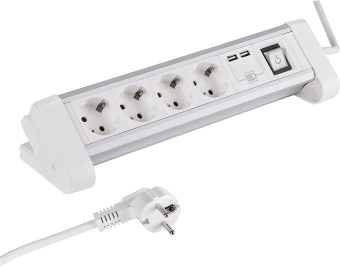 Q-Link stekkerdoos - 4-voudig - randaarde - voor bureau - 2 x USB - 3 x 1.5 mm� - 1.5 m - aluminium