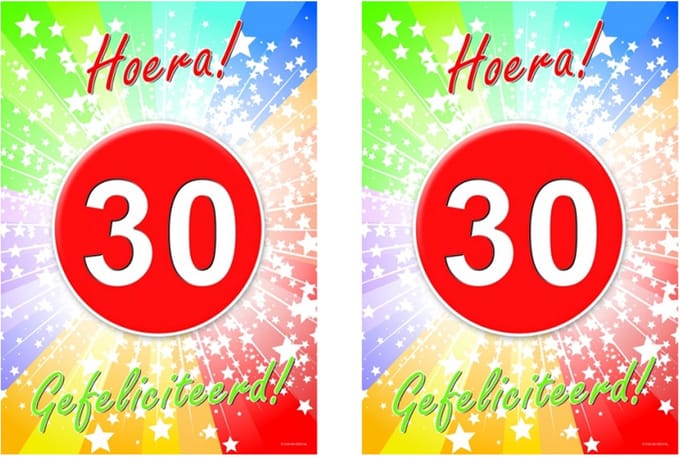 Bellatio Decorations verjaardag deurposter - 2x - 30 jaar - 59 x 42 cm - leeftijd feestartikelen