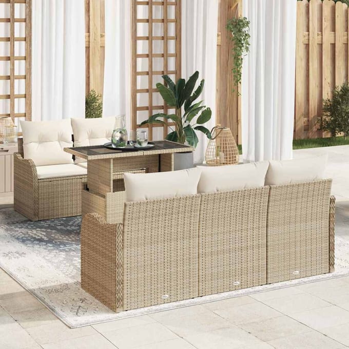 vidaXL Tuinbank Set met kussen met kussen 6 pcs Beige Poly Riet