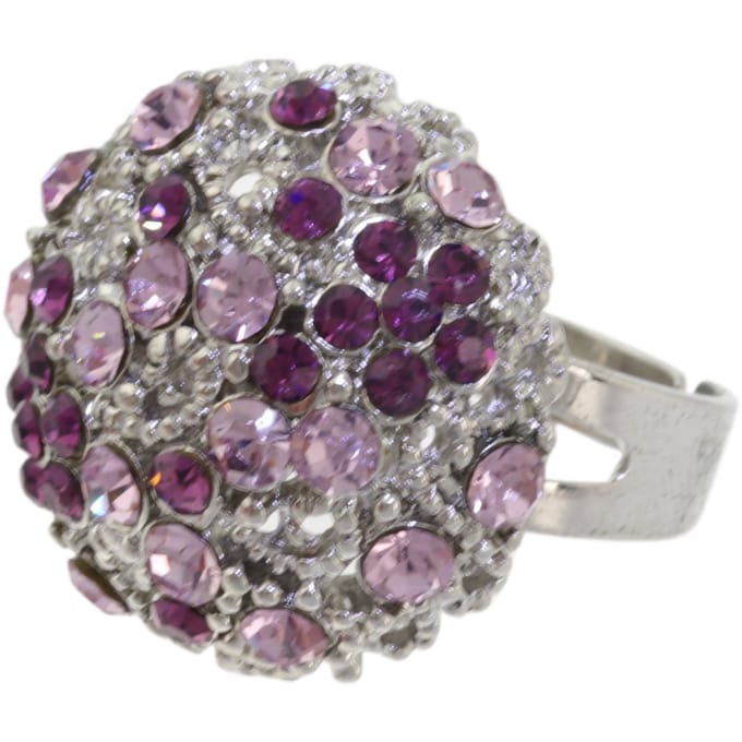 Behave – ring – Paars – Zilverkleur – Bloemdesign – Kristalaccenten – Verstelbaar