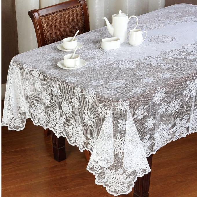 Rechthoek White snow flower Lace Tablecloth ,White Lace Fabric,152x228cm
