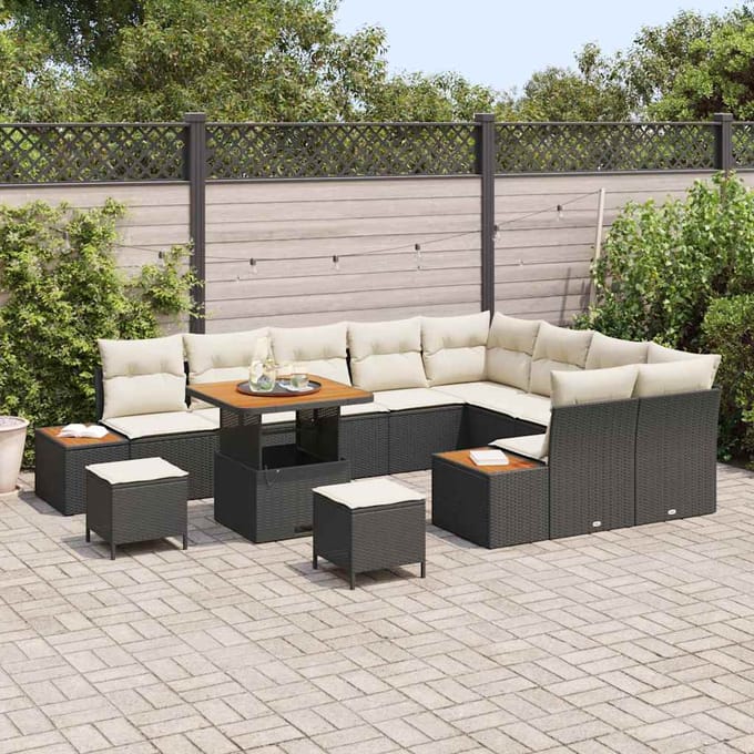 vidaXL - Tuinbank - Set - 12 - st - 11-zits - Zwart - Poly - rattan