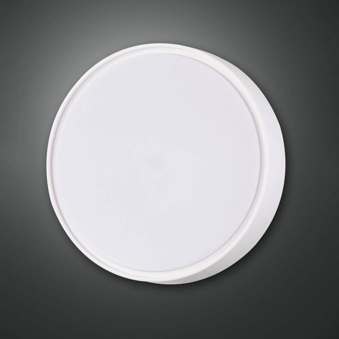 Fabas Luce Wandlamp Hatton, Ø 30 cm, sensor, 2 x E27, wit, IP65