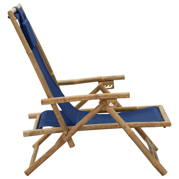 vidaXL - Verstelbare - klapstoel - in - marineblauw - van - bamboe - en - stof