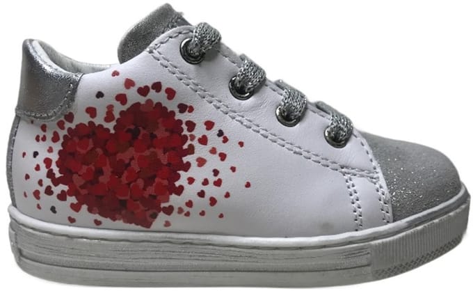 Falcotto - Corrason - Mt 18- Veter rode hartjes lederen sneakers - wit/zilver
