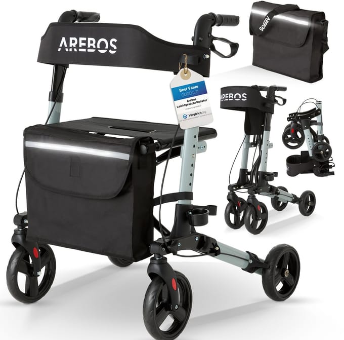 AREBOS Rollator Lichtgewicht en Opvouwbaar - Rollators - Rollator voor Binnen en Buiten - Zwart