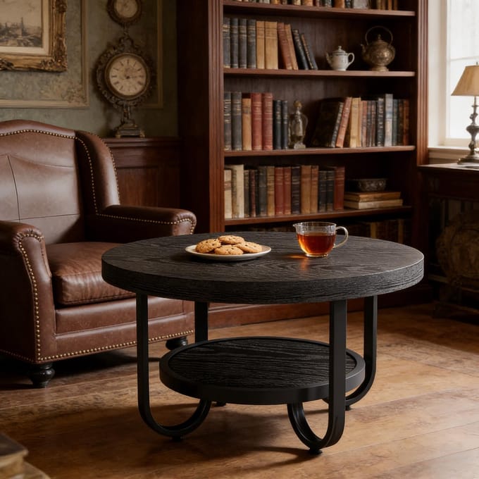 Salontafel - Rond - 2-Laags Koffietafel - Modern Ontwerp - Hout - Bruin