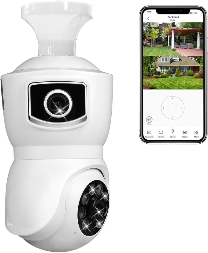 Beveiligingscamera - Wifi Camera - Thuisbewaking - Dubbele Lens - 16.5 cm Hoog - Wit