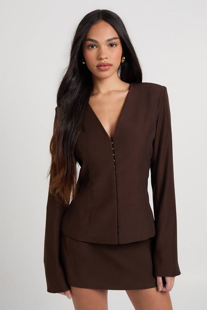 boohoo Dames Getailleerde Mini Rok | Chocolate | Maat: 6