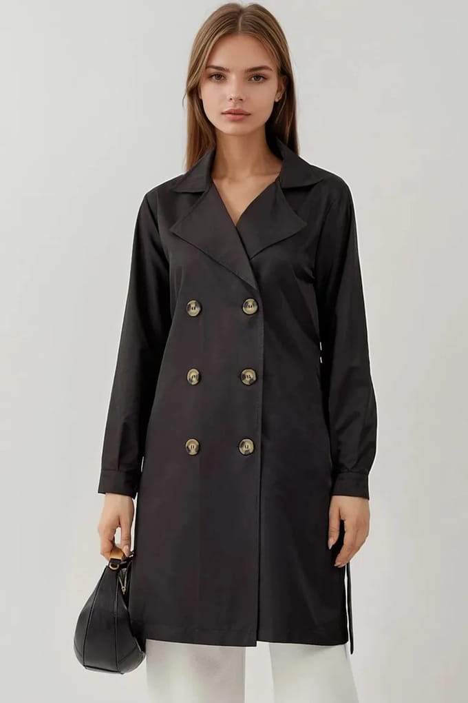 Dubbelgebreide Elastische Trenchcoat