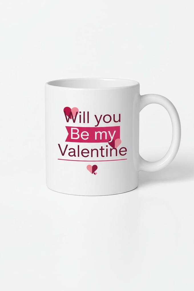 Valentijn Mok 'Will You Be My Valentine' met Harten - Romantisch Cadeau Keramische Beker