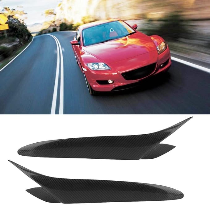 1 Paar Auto Echte Koolstofvezel Koplamp Wenkbrauw Ooglid Trim voor Mazda RX8 20042008 black