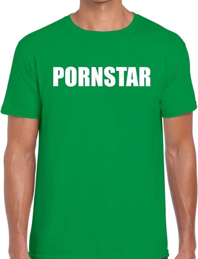 Pornstar tekst t-shirt groen heren M