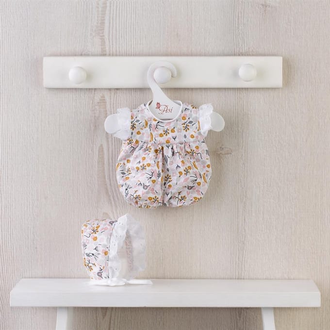 Asi poppenkleding - bloemenromper en mutsje voor poppen - multicolor.
