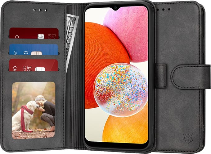 Hoesje geschikt voor Samsung Galaxy A14 4G/5G - Techsuit Diary Book Wallet Case - Zwart