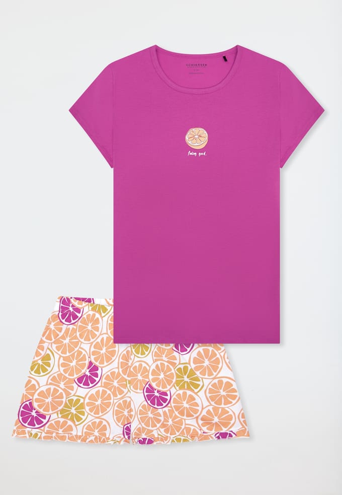 Korte pyjama met citrusprint in fuchsia - Teens Nightwear 164