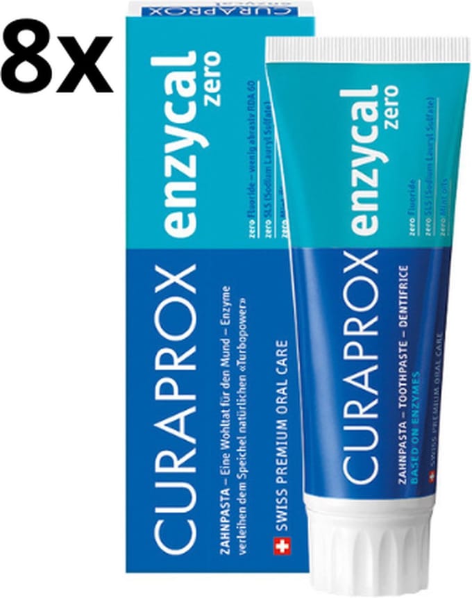 Curaprox Tandpasta Enzycal Zero Fluoride - 8 x 75 ml - Voordeelverpakking