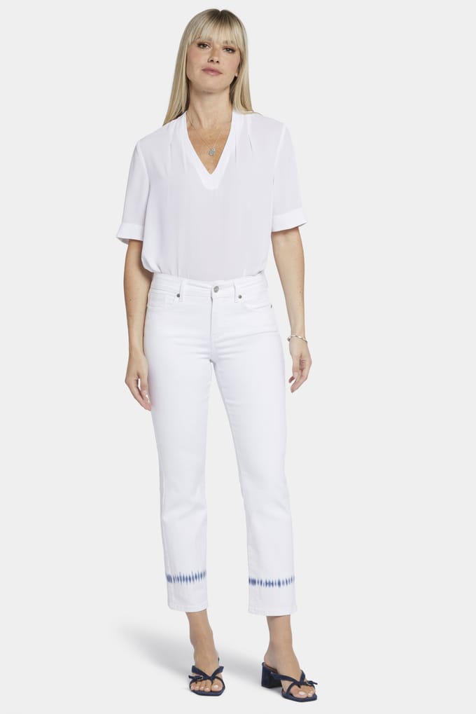 Marilyn Rechte Enkel Jeans Witte Tie Dye Geverfde Denim