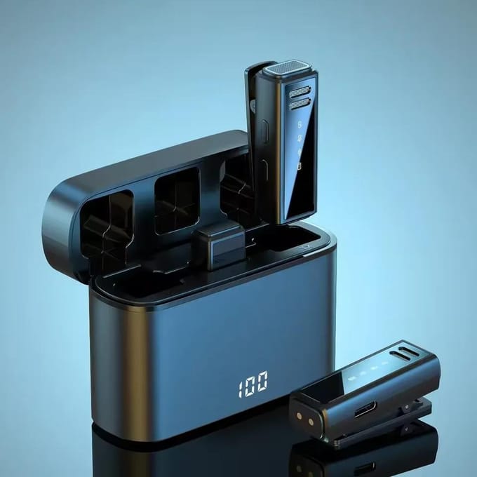 Microphone cravate sans fil professionnel J88 avec boîtier de charge Enregistrement audio portable à réduction de bruit pour iPhone Android PC noir