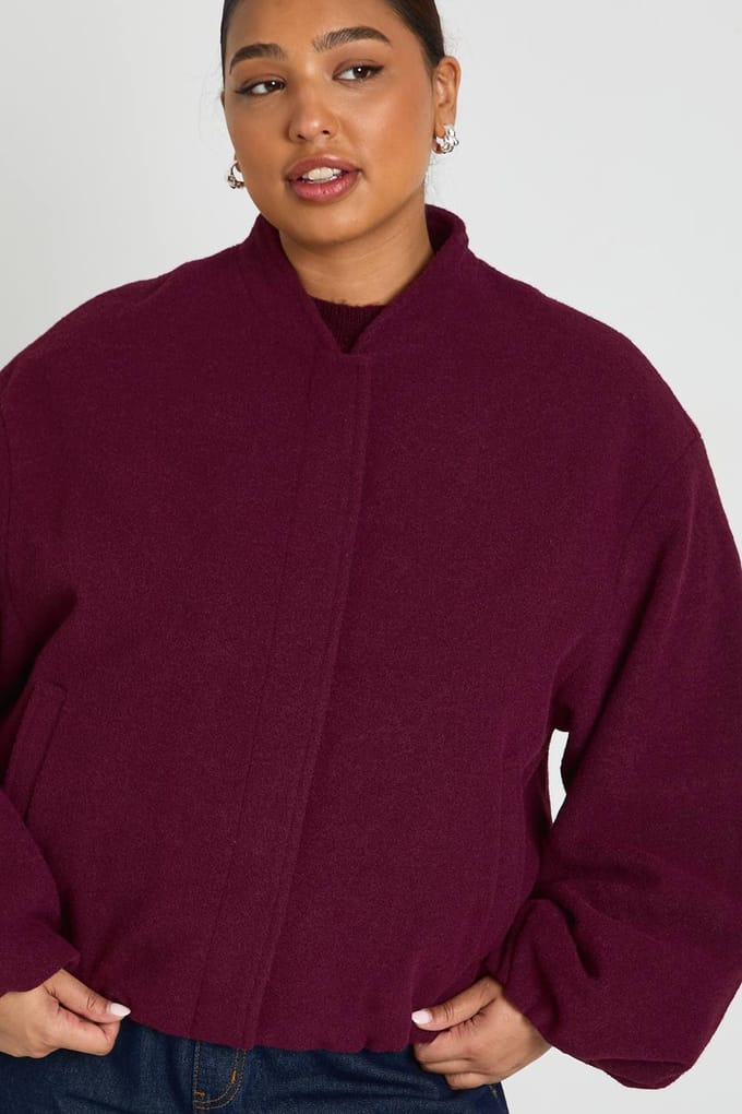 boohoo Dames Plus Balloon Sleeve Wollook Bomberjack | Cranberry | Maat: 22