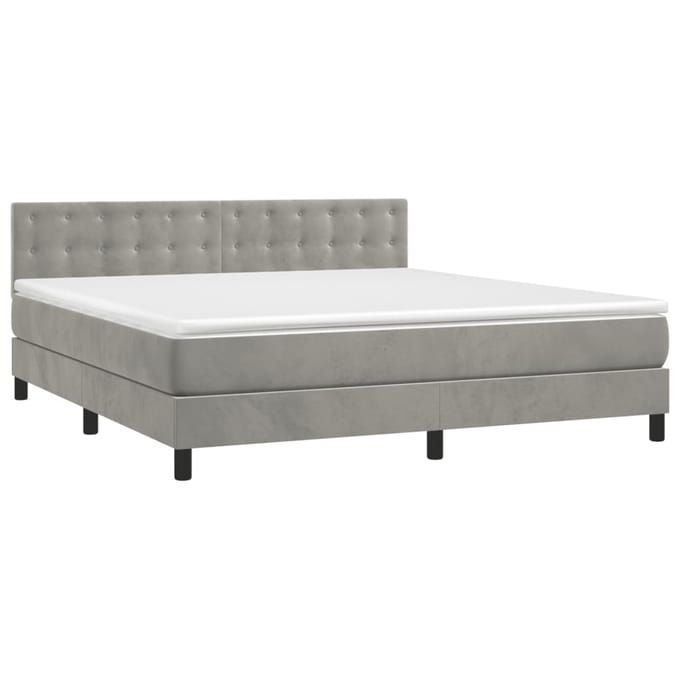 vidaXL - Boxspring - met - matras - en - LED - fluweel - lichtgrijs - 180x200 - cm