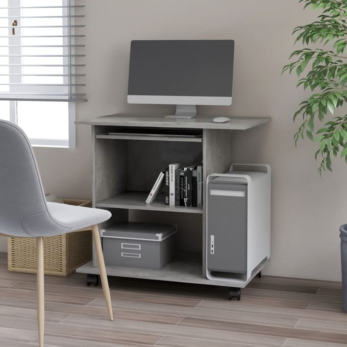 vidaXL - Computerbureau - 80x50x75 - cm - bewerkt - hout - betongrijs