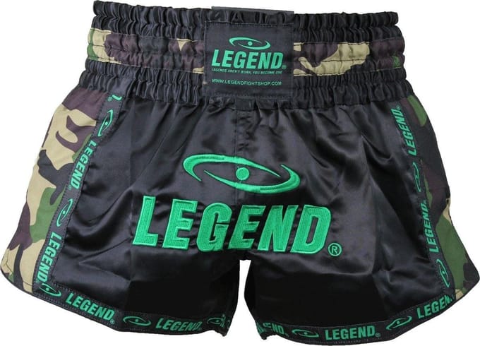 Legend Sports Kickboksshort Trendy Army Unisex Satijn Zwart Mt M