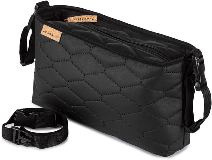 FEROCITY - Buggy kinderwagen organizer Universele tas Kinderwagenhaak - Leer - Gewatteerd - Zwart