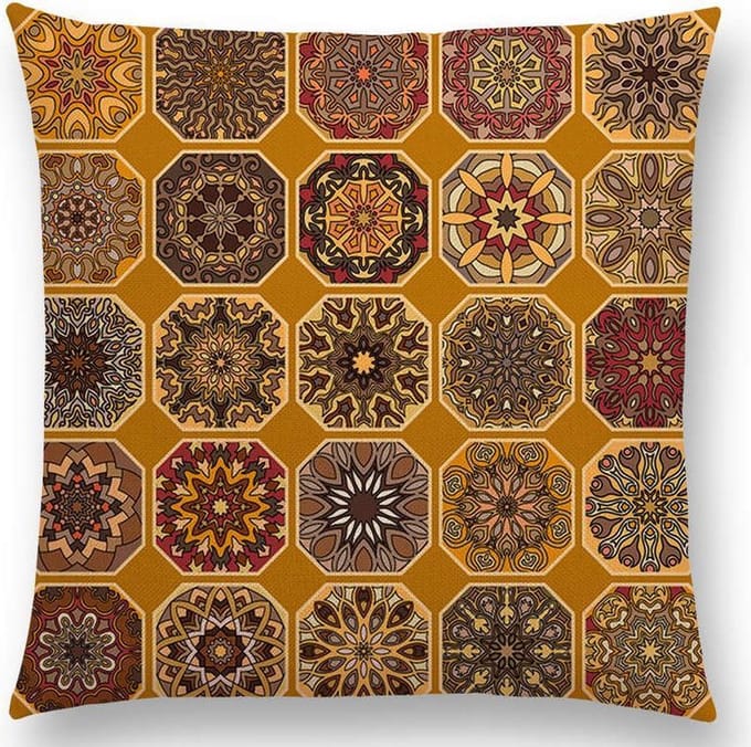 Mandala kussenhoes Yellow Blocks – DUBBELZIJDIG BEDRUKT - Soft Touch – 45x45 cm