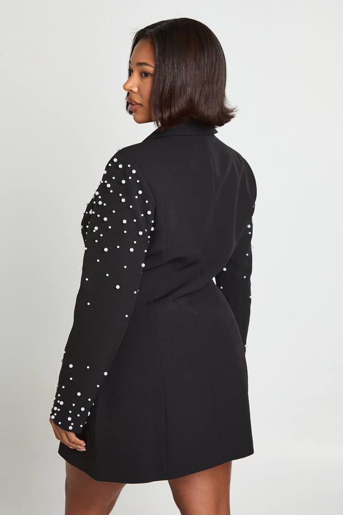 boohoo Dames Plus Parel Versierde Blazerjurk | Zwart | Maat: 48