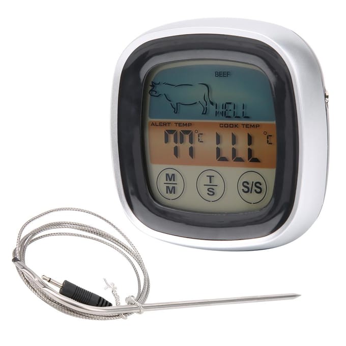 Vleesthermometer Digitaal Display Touchscreen Keukentimer Vork voor Barbecue BBQ Koken black