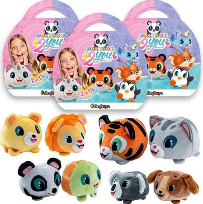 Omkeerbare dieren knuffel Doki Doki 2 You