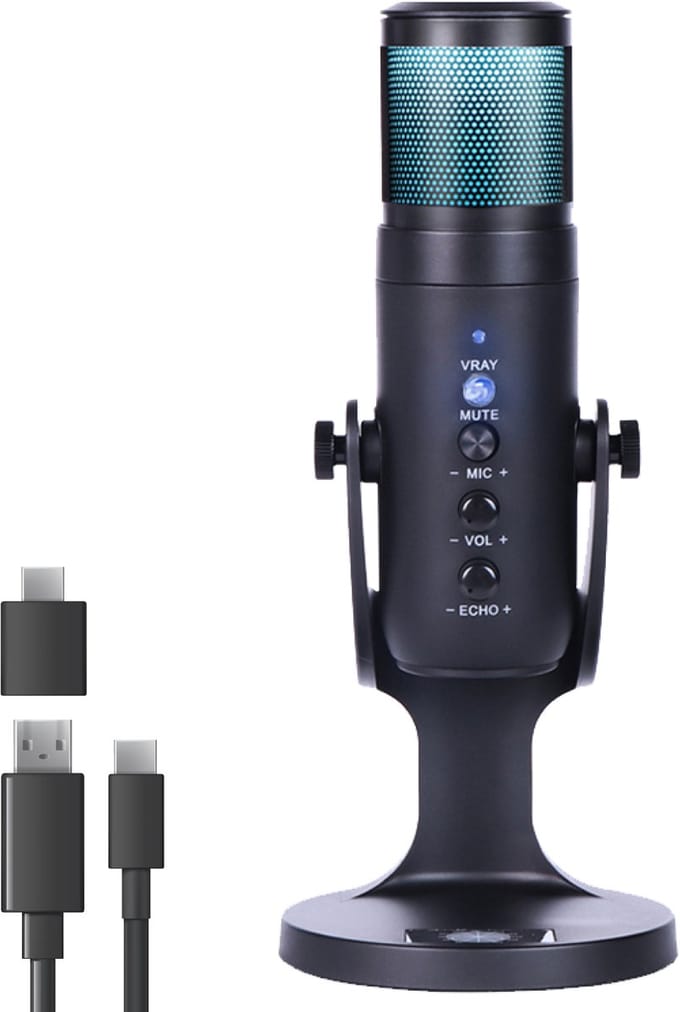 Nuvance - USB Microfoon met Standaard - voor PC en Gaming Microfoon - Streaming Microphone - RGB