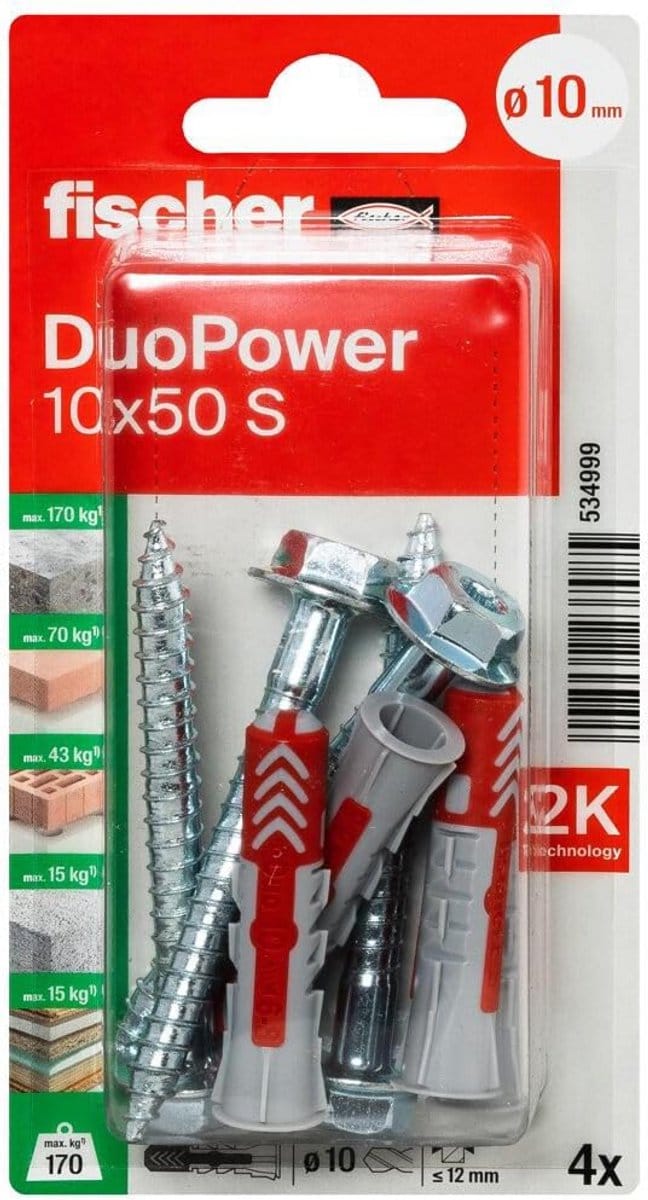 Duopower pluggen 10x50 mm set - Universele pluggen voor optimale bevestiging