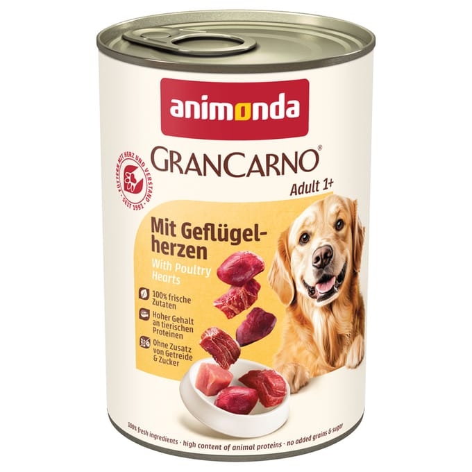 Voordeelpakket animonda GranCarno 12 x 400 g - met Gevogeltehartjes